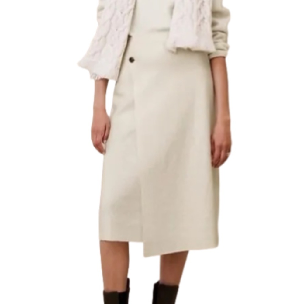 Banana Republic Romina Iced Vanilla Ivory Wool Blend Bouclé Wrap Midi Skirt